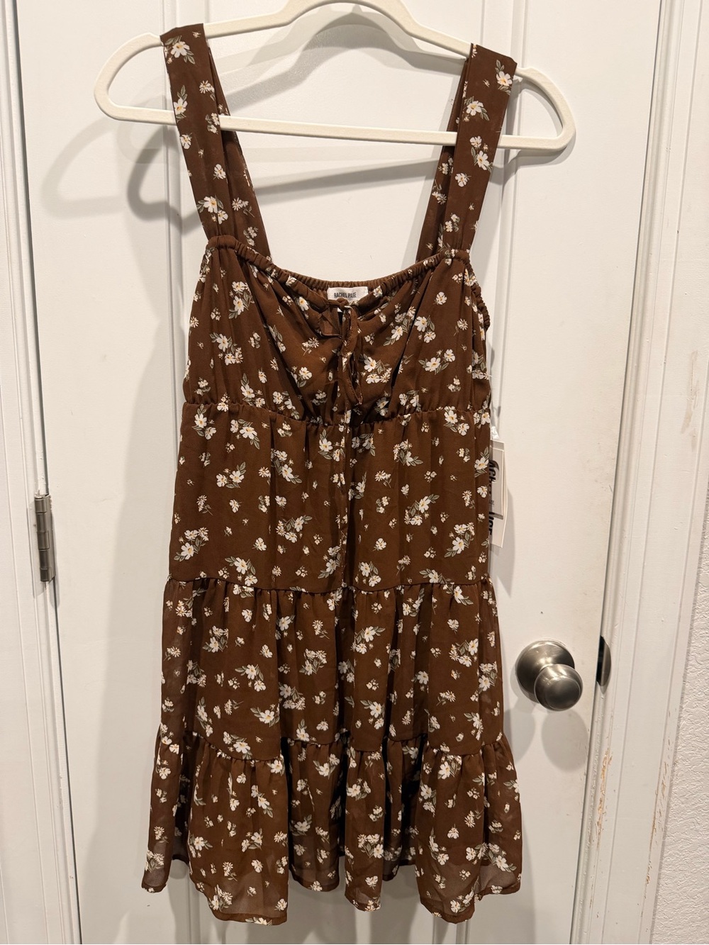 Women’s Brown Floral Mini Dress - Casual Tiered Sundress